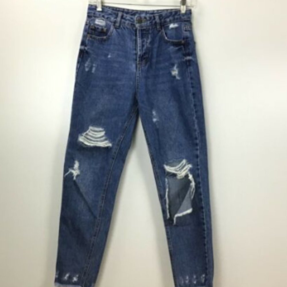 Pull & Bear Destroyed Button Fly Frayed Jeans 32